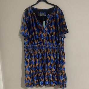 Anthropologie Blue and Brown Velvet Mini Dress
